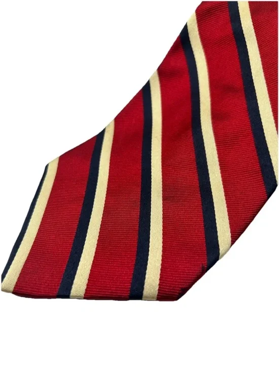 Lord & Taylor Red Striped Tie with Navy and Cream - Picture 2 of 6